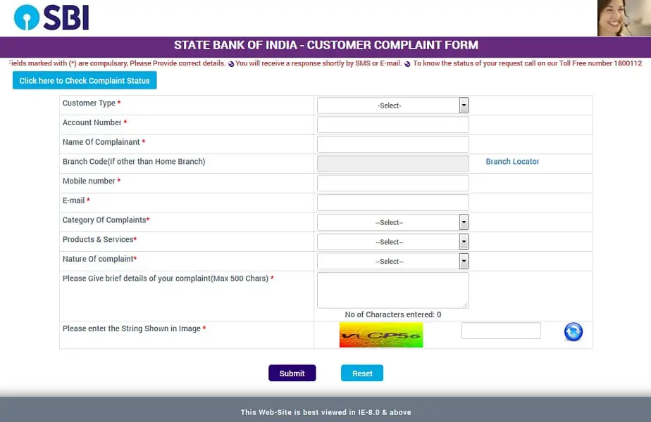 sbi online complaint