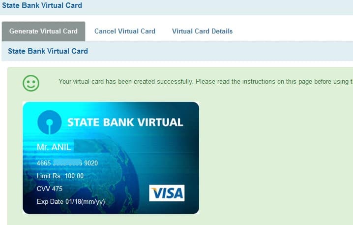 SBI Virtual Card