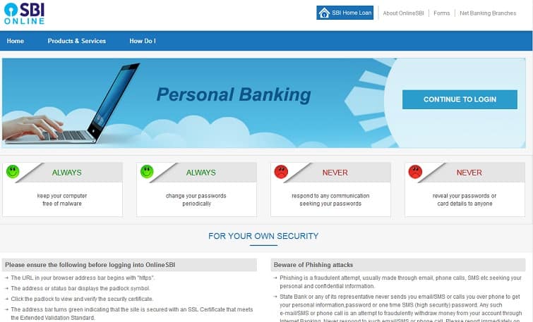 sbi personal banking login